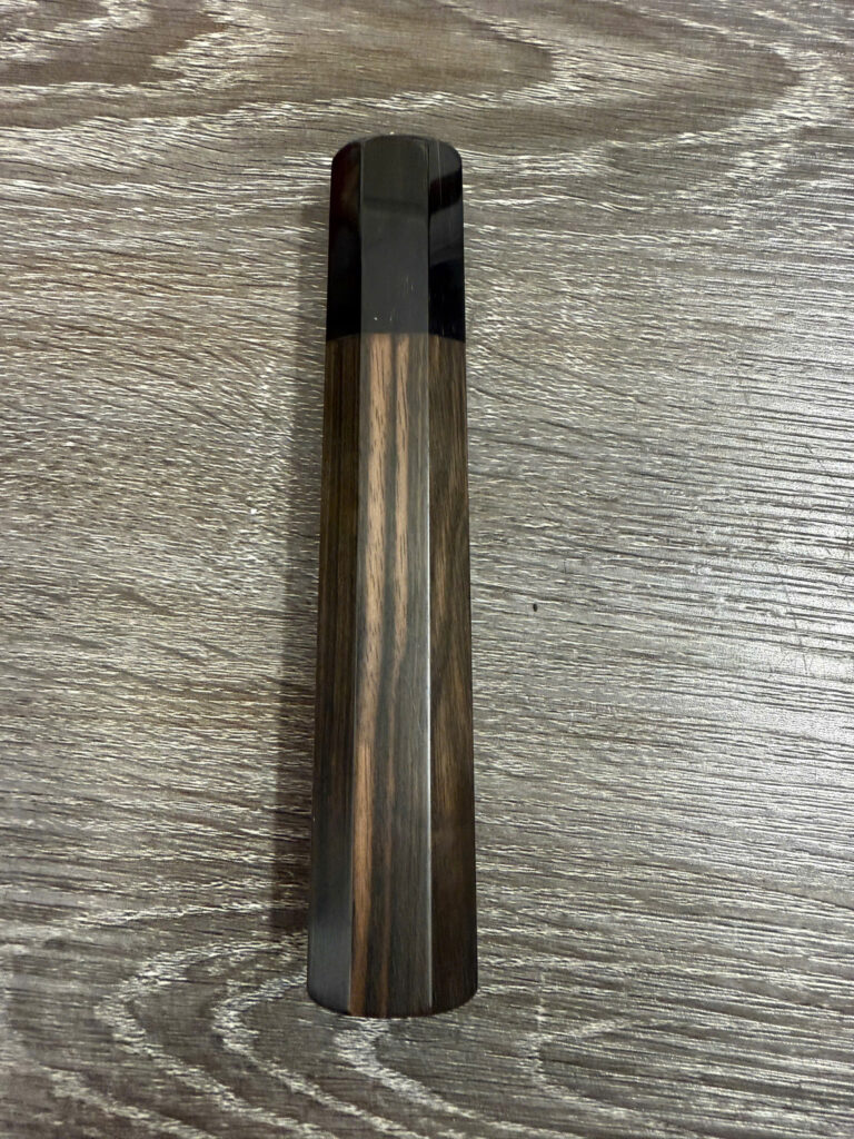 Macassar Ebony wa handle showing dramatic striped grain pattern