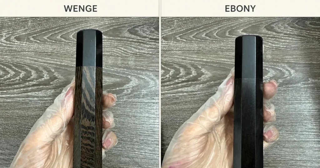 Wenge and ebony wa handles shown side by side for grain and color comparison