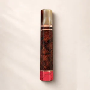 Amboyna Burl Wa Handle with Pink Coral End Cap studio photo