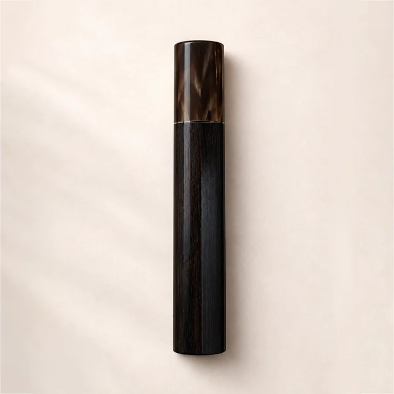 Ebony & Marbled Buffalo Horn Wa Handle with Brass Ring studio photo