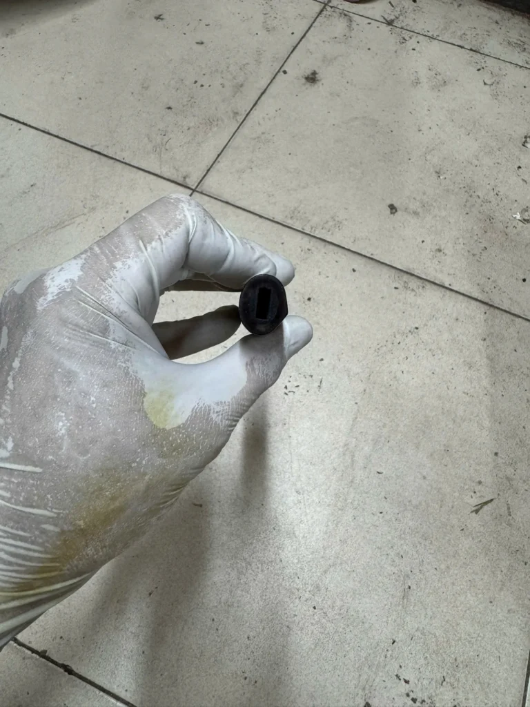 Ebony wa handle with marbled horn ferrule, brass ring, D-shape, photographed before shipping in September 2026