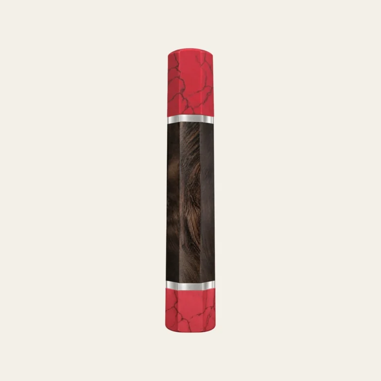 African Blackwood & Pink Coral Wa Handle with White Nickel Ring 3 mm, White Nickel End Ring 3 mm and Pink Coral End Cap