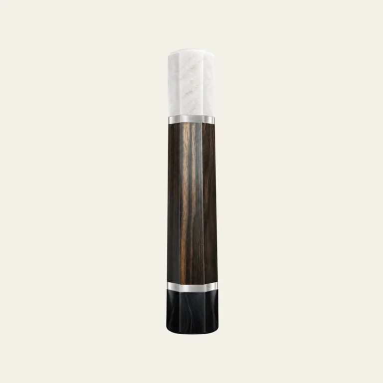 Macassar Ebony & White Stone Wa Handle with White Nickel Ring 3 mm, White Nickel End Ring 3 mm and Horn End Cap