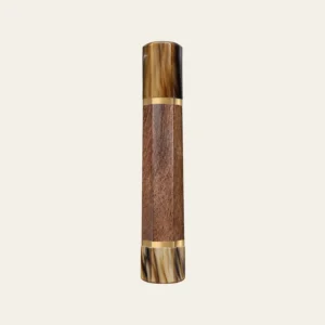 Walnut & Marbled Buffalo Horn Wa Handle with Brass Ring 3 mm, Brass End Ring 3 mm and Marbled Horn End Cap