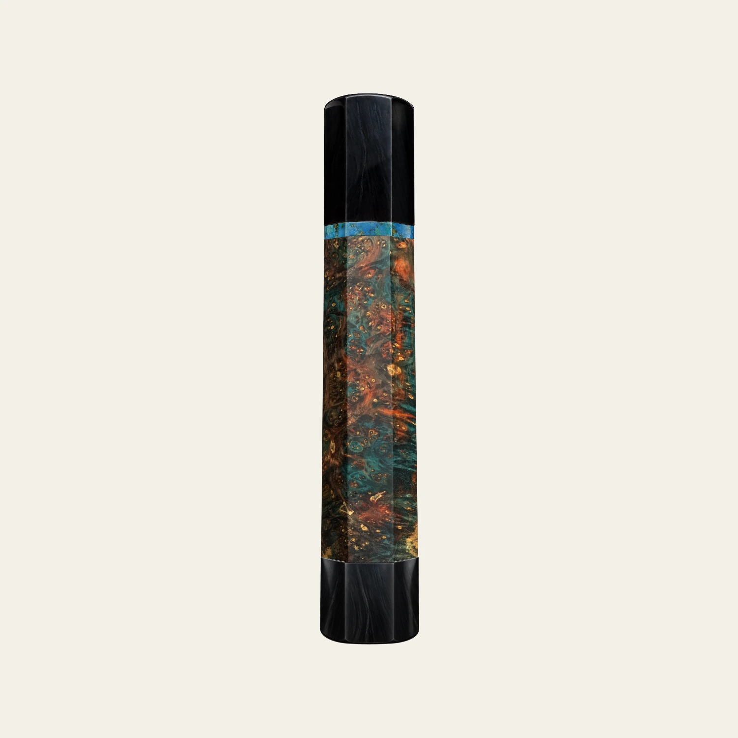 Stabilized Maple & Black Buffalo Horn Wa Handle with Turquoise Ring 3 mm and Horn End Cap
