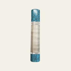 Curly Maple & Turquoise Wa Handle with 2 White Nickel Rings 2 mm, White Nickel End Ring 3 mm and Turquoise End Cap