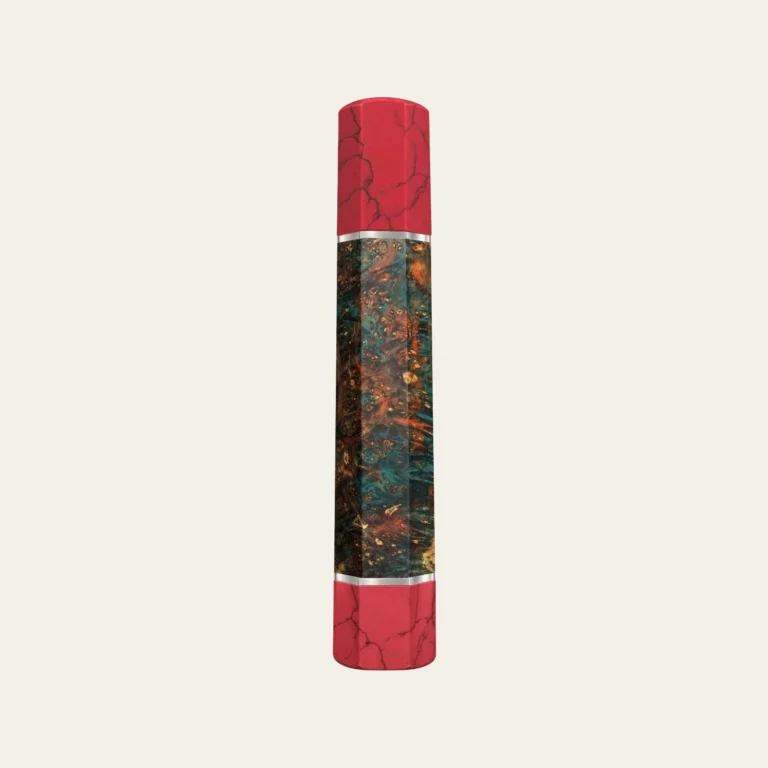 Stabilized Maple & Pink Coral Wa Handle with White Nickel Ring 1.5 mm, White Nickel End Ring 1.5 mm and Pink Coral End Cap
