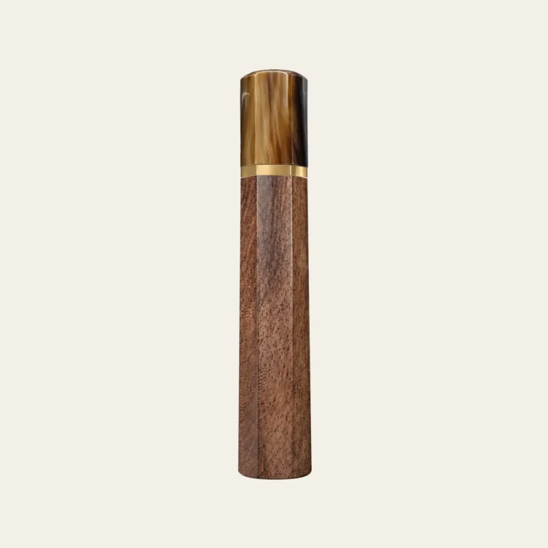Walnut & Marbled Buffalo Horn Wa Handle with Brass Ring 3 mm