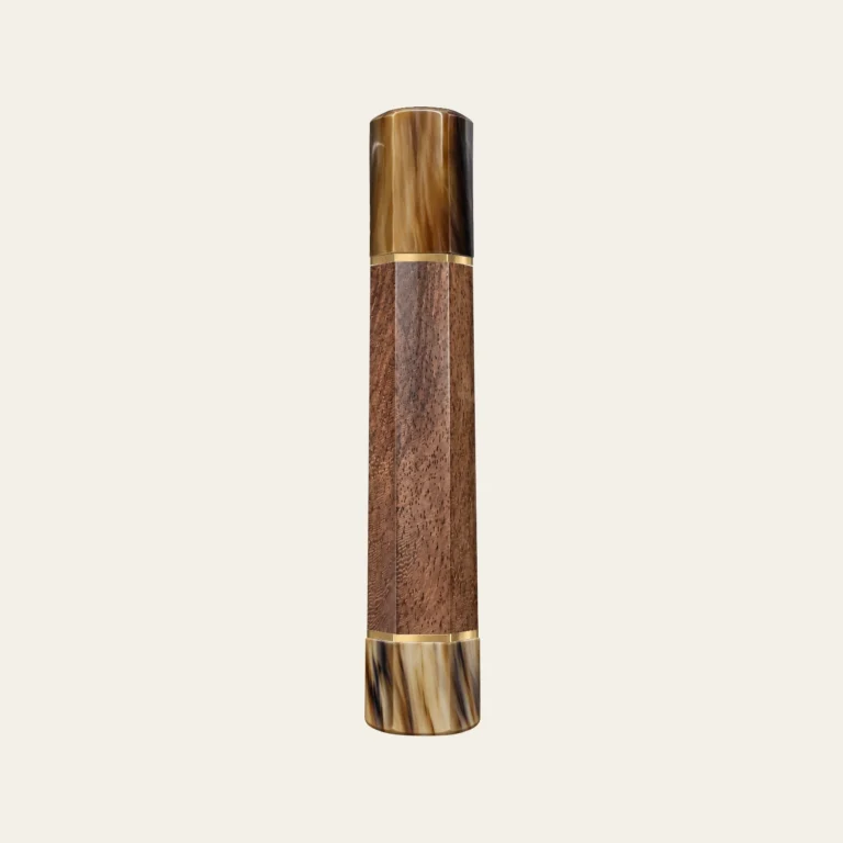 Walnut & Marbled Buffalo Horn Wa Handle with Brass Ring 1.5 mm, Brass End Ring 1.5 mm and Marbled Horn End Cap