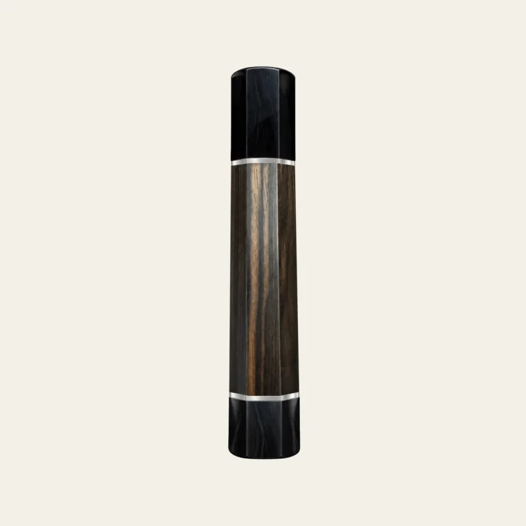Macassar Ebony & Black Buffalo Horn Wa Handle with White Nickel Ring 1.5 mm, White Nickel End Ring 1.5 mm and Horn End Cap