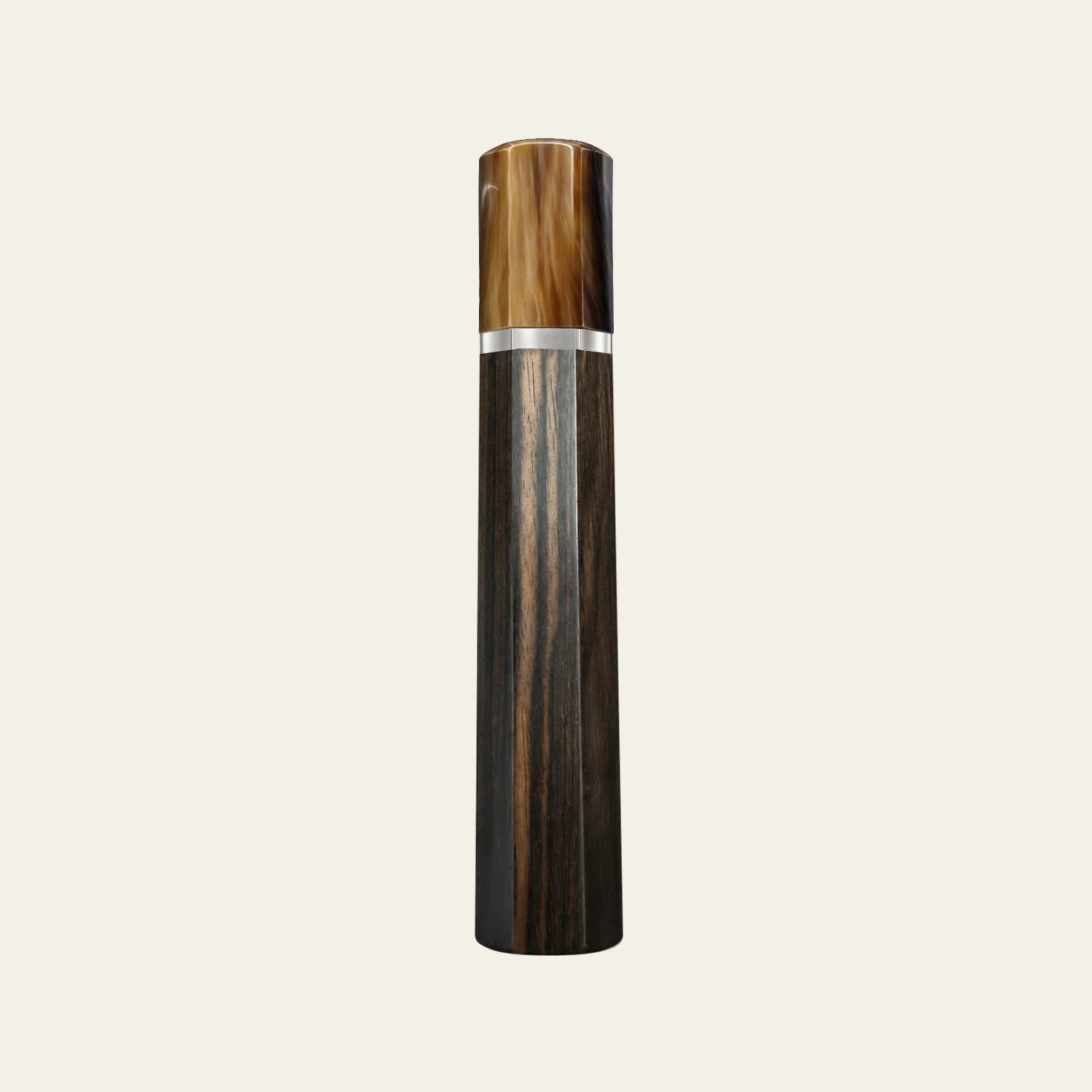 Macassar Ebony & Marbled Buffalo Horn Wa Handle with White Nickel Ring 3 mm