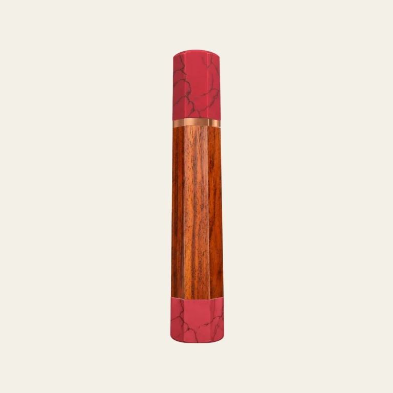 Huong (Padauk) & Pink Coral Wa Handle with Red Copper Ring 3 mm and Pink Coral End Cap