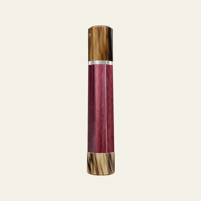 Purpleheart & Marbled Buffalo Horn Wa Handle with White Nickel Ring 3 mm and Marbled Horn End Cap