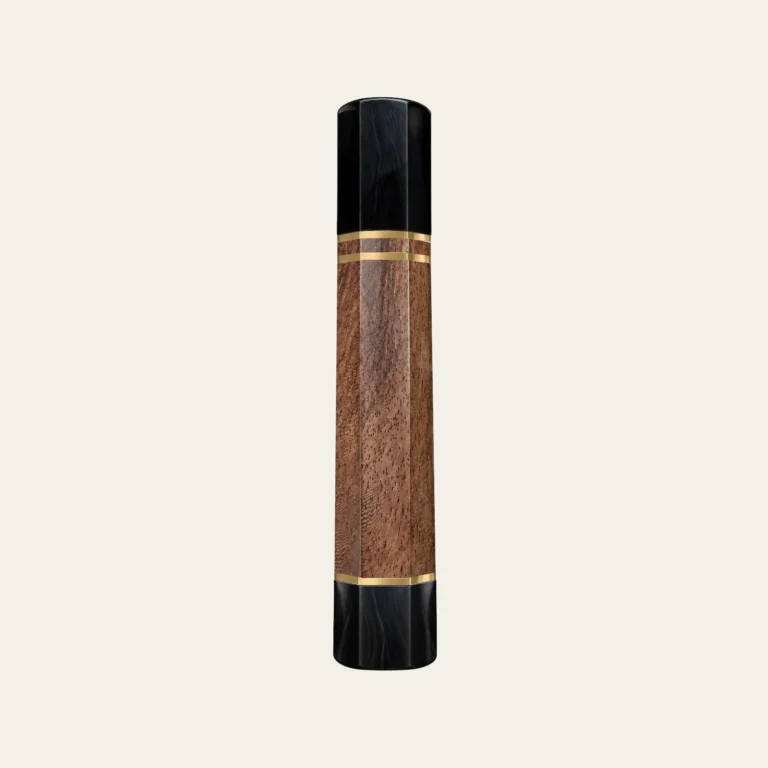 Walnut & Black Buffalo Horn Wa Handle with 2 Brass Rings 1.5 mm, Brass End Ring 1.5 mm and Horn End Cap