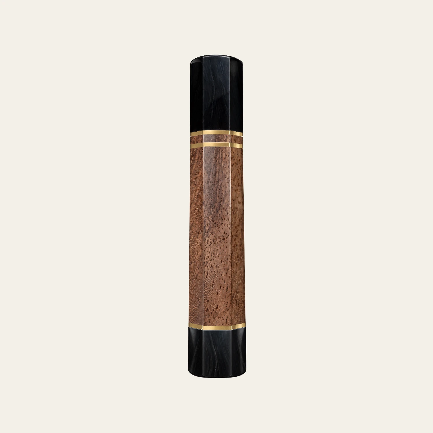 Walnut & Black Buffalo Horn Wa Handle with 2 Brass Rings 1.5 mm, Brass End Ring 1.5 mm and Horn End Cap