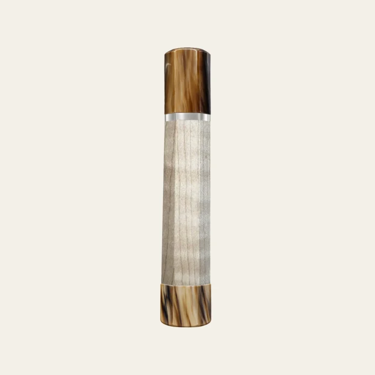 Curly Maple & Marbled Buffalo Horn Wa Handle with White Nickel Ring 3 mm and Marbled Horn End Cap