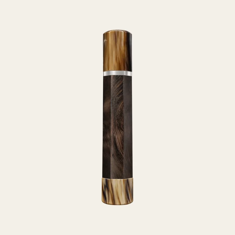 African Blackwood & Marbled Buffalo Horn Wa Handle with White Nickel Ring 3 mm and Marbled Horn End Cap