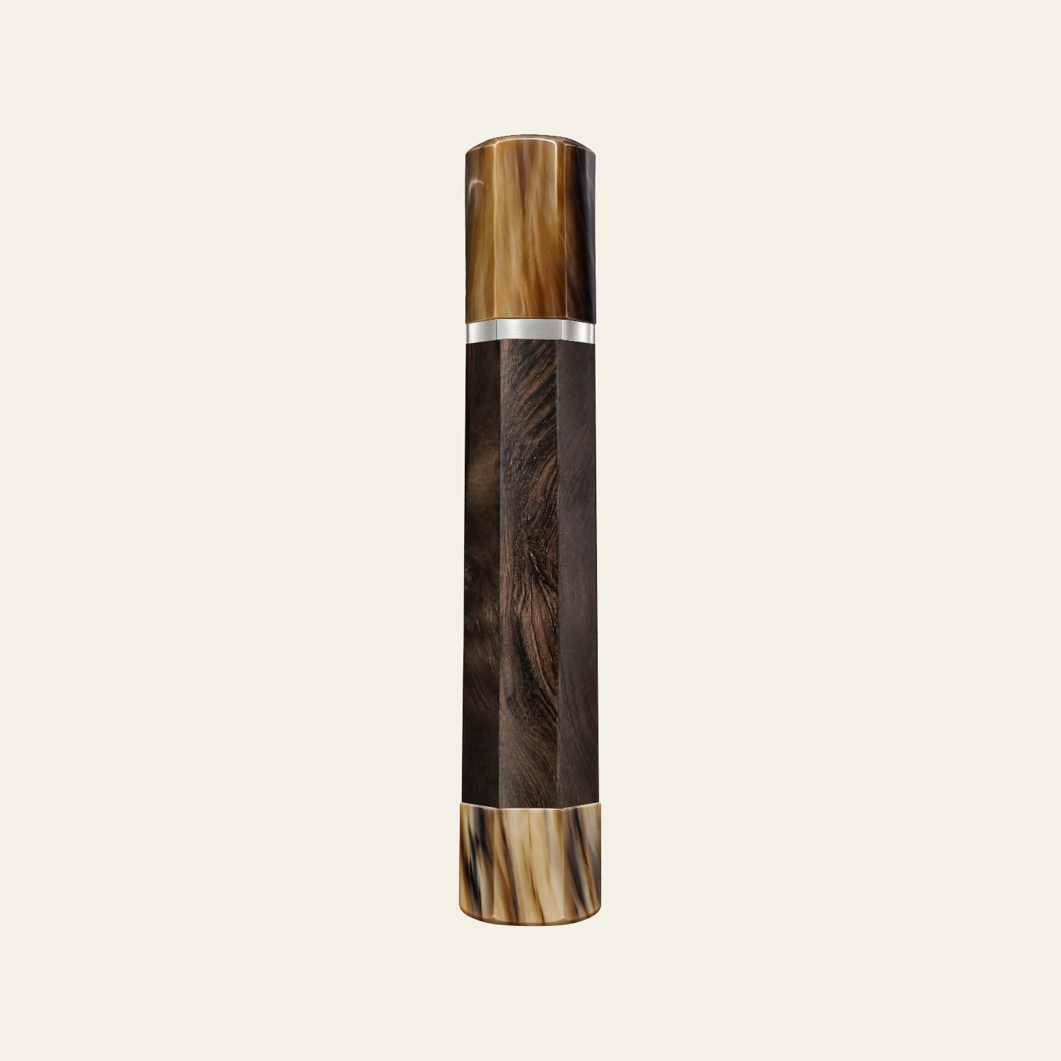 African Blackwood & Marbled Buffalo Horn Wa Handle with White Nickel Ring 3 mm and Marbled Horn End Cap