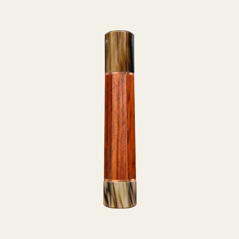 Huong (Padauk) & Marbled Buffalo Horn Wa Handle with Red Copper Ring 1.5 mm, Red Copper End Ring 1.5 mm and Marbled Horn End Cap