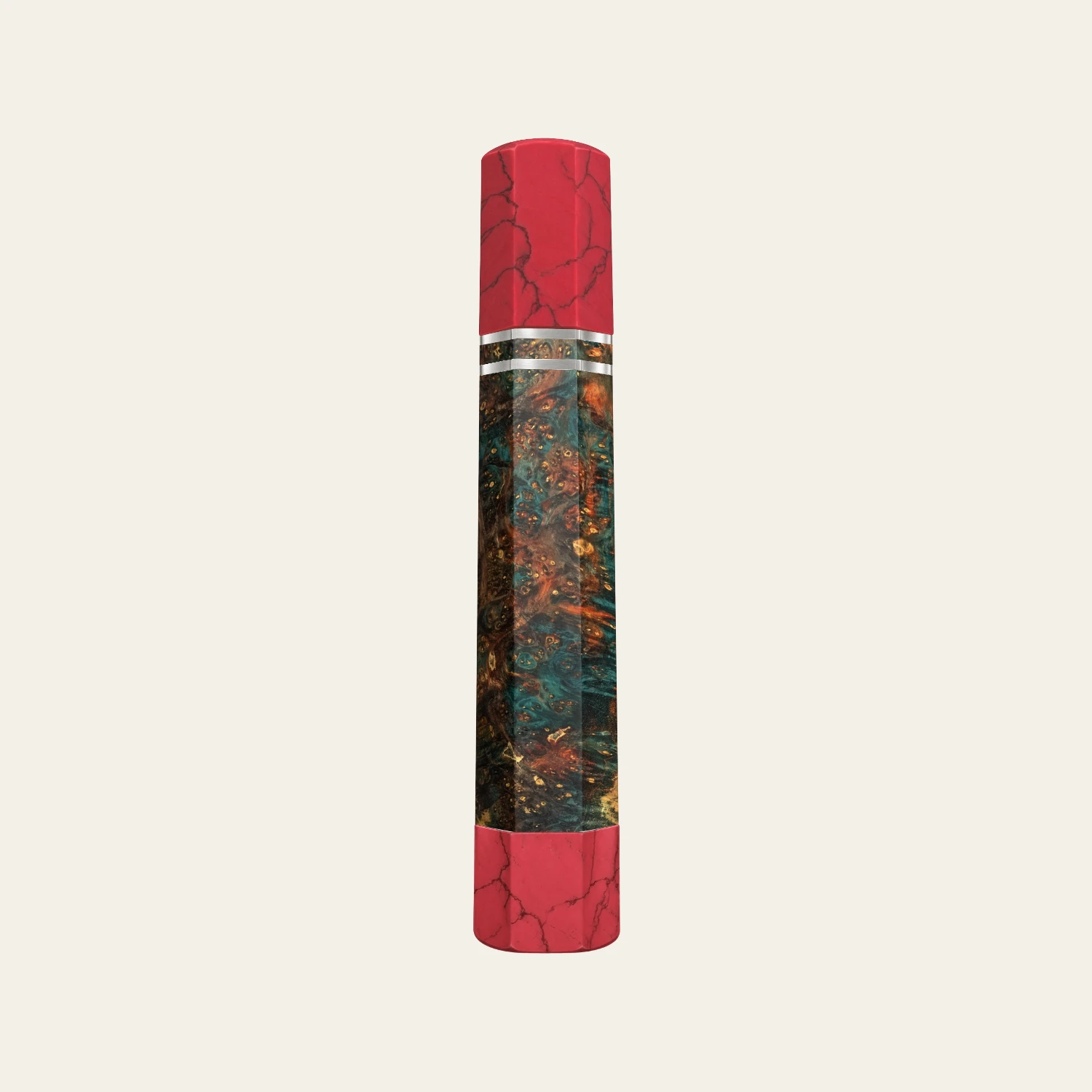 Stabilized Maple & Pink Coral Wa Handle with 2 White Nickel Rings 1.5 mm and Pink Coral End Cap