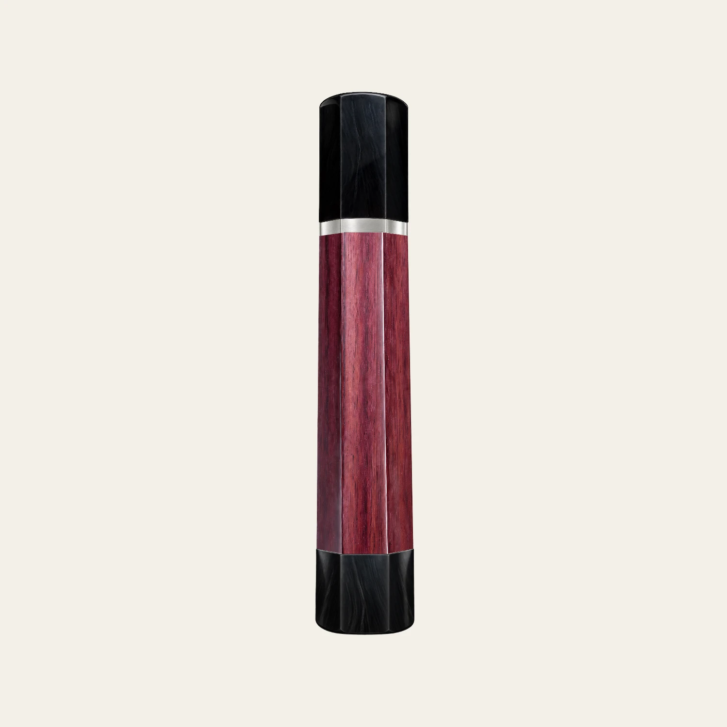 Purpleheart & Black Buffalo Horn Wa Handle with White Nickel Ring 3 mm and Horn End Cap