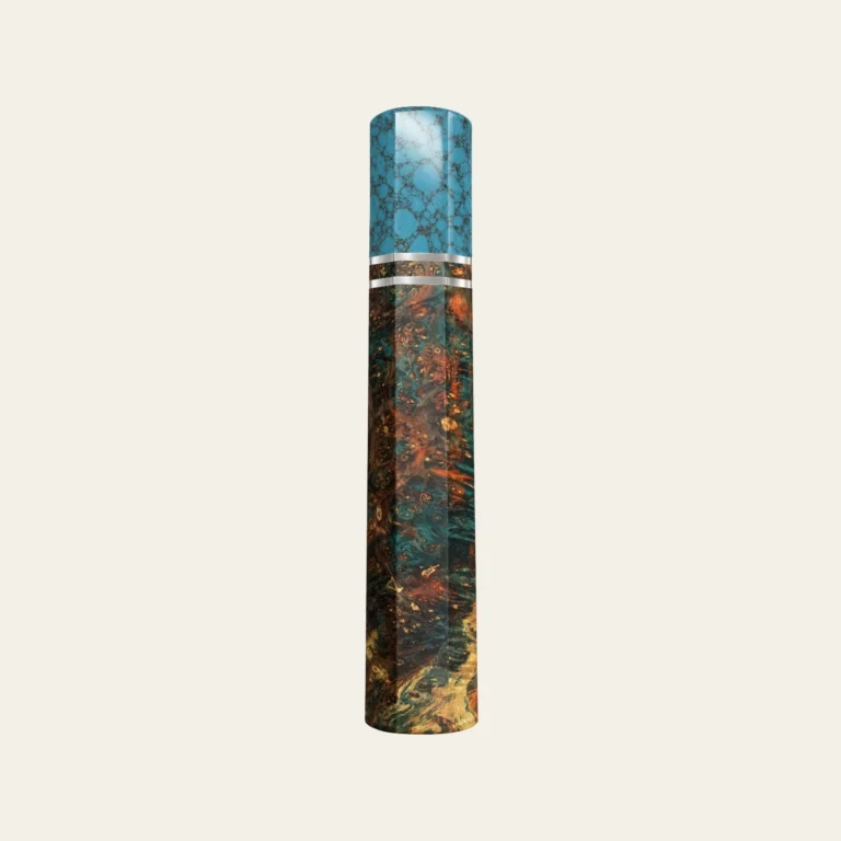 Stabilized Maple & Turquoise Wa Handle with 2 White Nickel Rings 1.5 mm