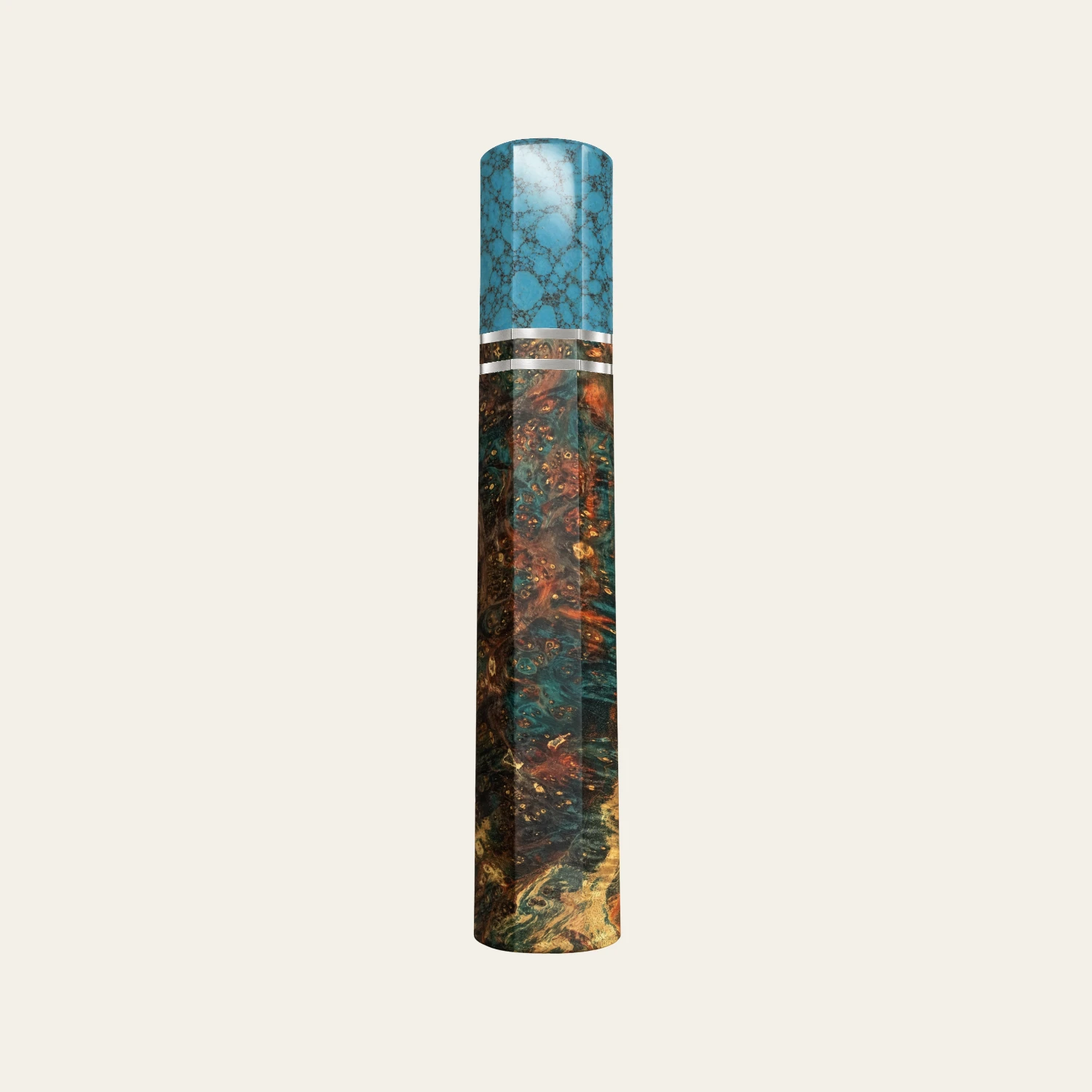 Stabilized Maple & Turquoise Wa Handle with 2 White Nickel Rings 1.5 mm