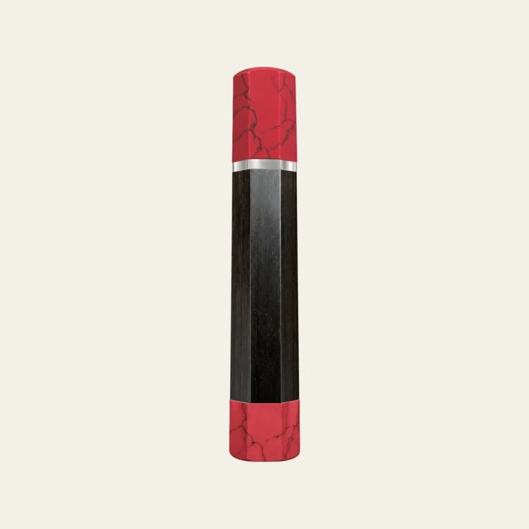 Ebony & Pink Coral Wa Handle with White Nickel Ring 3 mm and Pink Coral End Cap