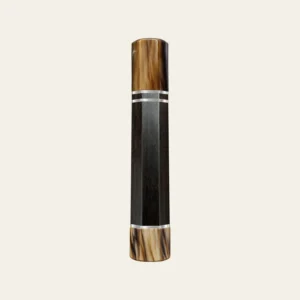 Ebony & Marbled Buffalo Horn Wa Handle with 2 White Nickel Rings 1.5 mm, White Nickel End Ring 1.5 mm and Marbled Horn End Cap