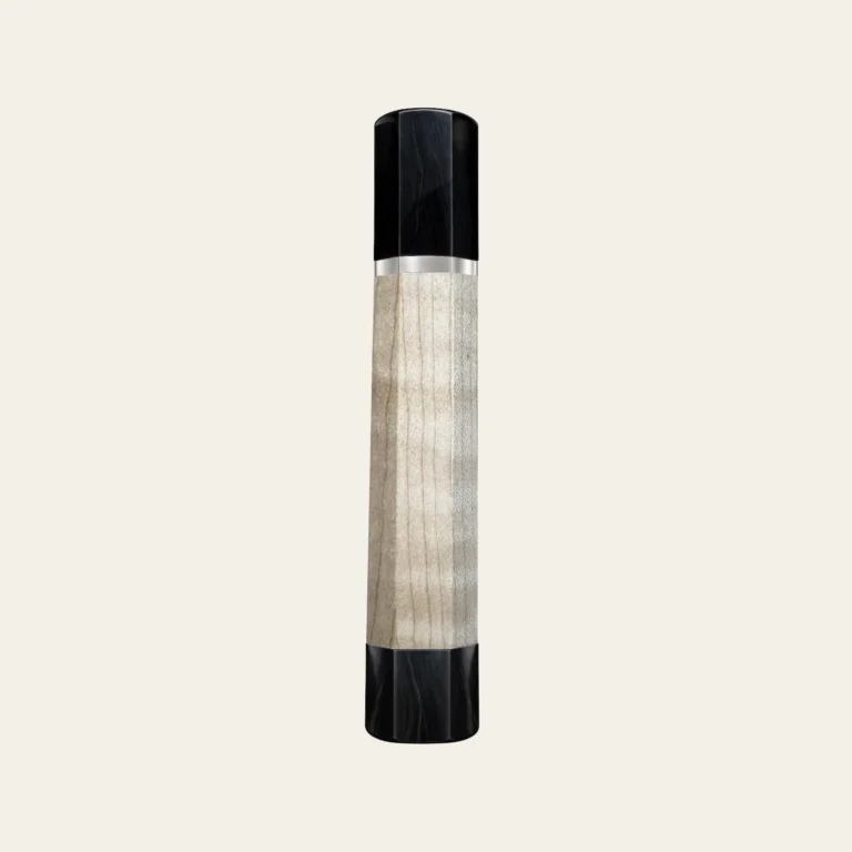 Curly Maple & Black Buffalo Horn Wa Handle with White Nickel Ring 3 mm and Horn End Cap