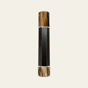 Ebony & Marbled Buffalo Horn Wa Handle with White Nickel Ring 1.5 mm, White Nickel End Ring 1.5 mm and Marbled Horn End Cap