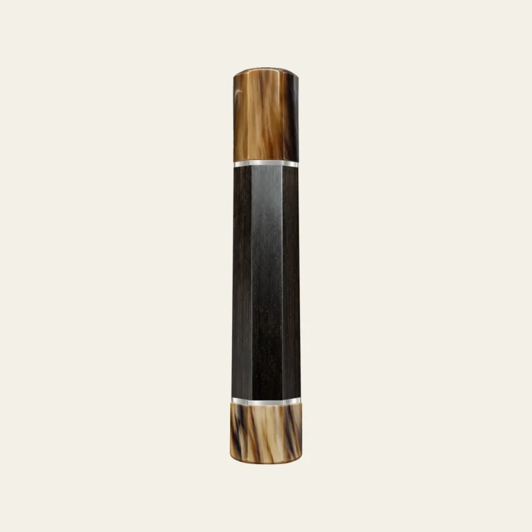 Ebony & Marbled Buffalo Horn Wa Handle with White Nickel Ring 1.5 mm, White Nickel End Ring 1.5 mm and Marbled Horn End Cap