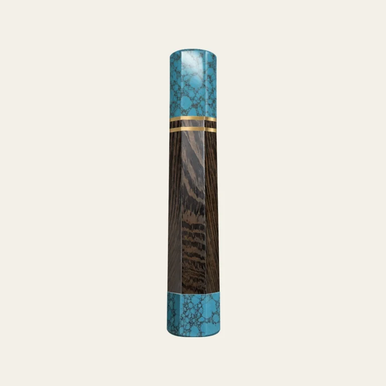 Wenge & Turquoise Wa Handle with 2 Brass Rings 1.5 mm and Turquoise End Cap