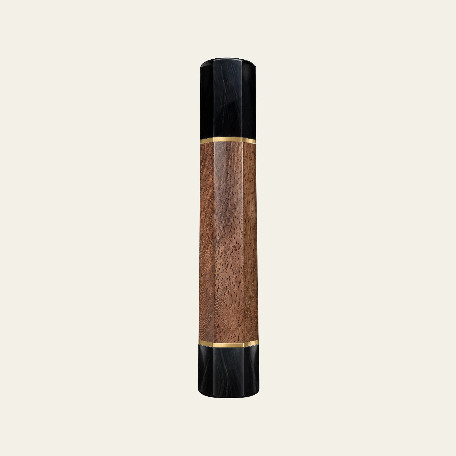 Walnut & Black Buffalo Horn Wa Handle with Brass Ring 1.5 mm, Brass End Ring 1.5 mm and Horn End Cap