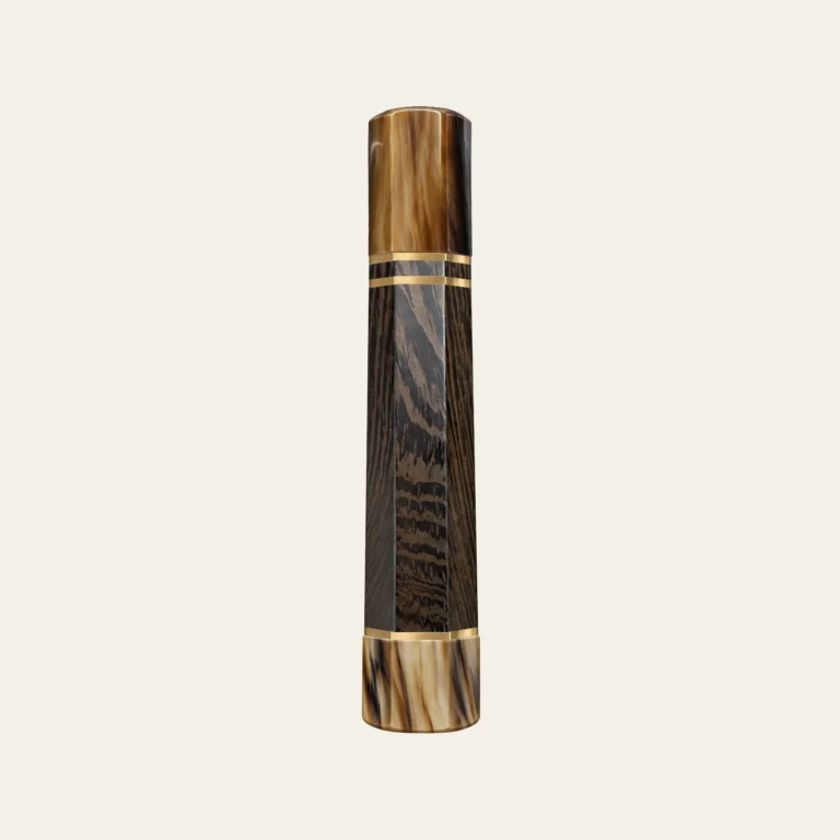 Wenge & Marbled Buffalo Horn Wa Handle with 2 Brass Rings 1.5 mm, Brass End Ring 1.5 mm and Marbled Horn End Cap