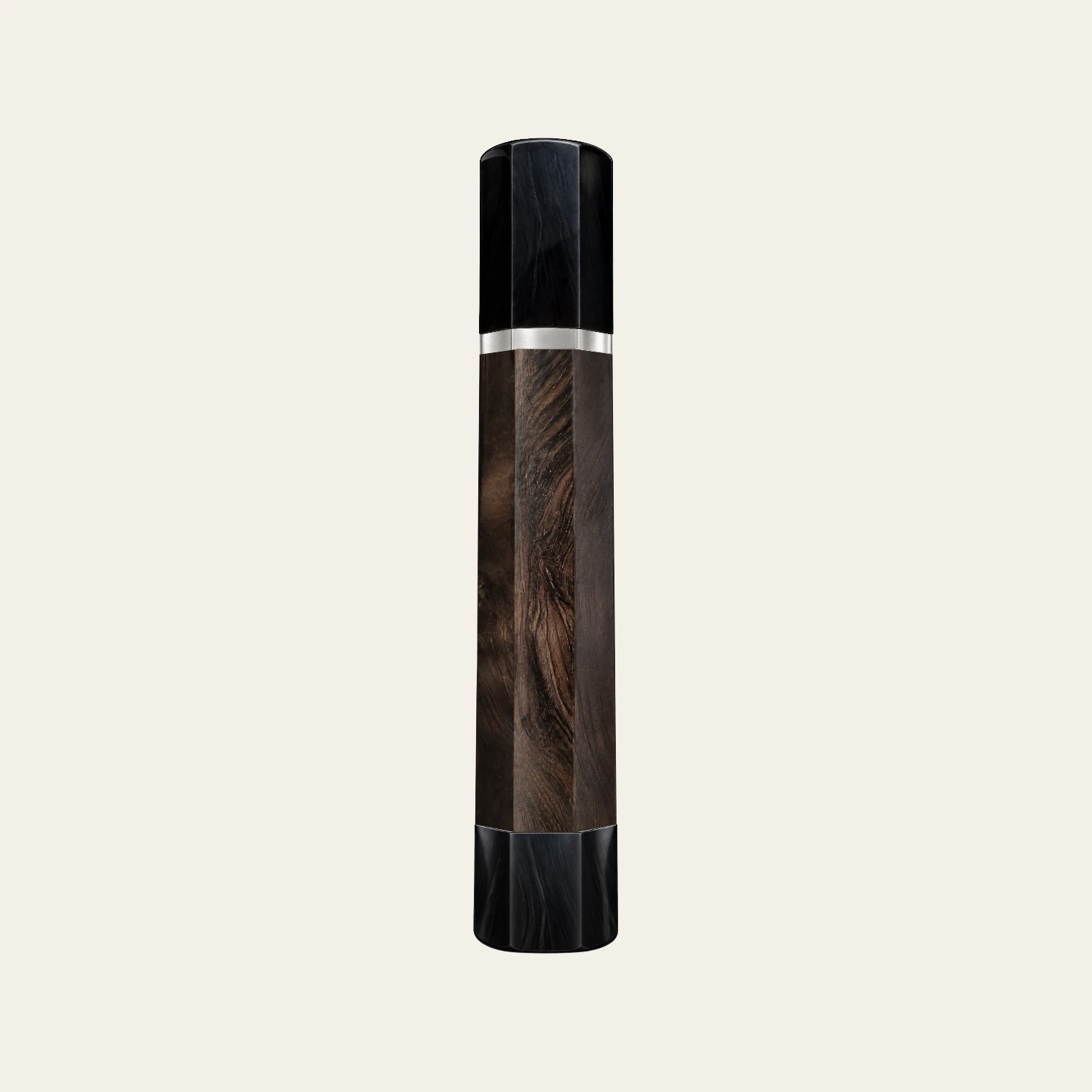 African Blackwood & Black Buffalo Horn Wa Handle with White Nickel Ring 3 mm and Horn End Cap