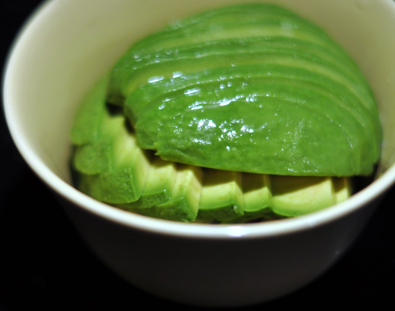 Sliced avocado pieces in a bowl