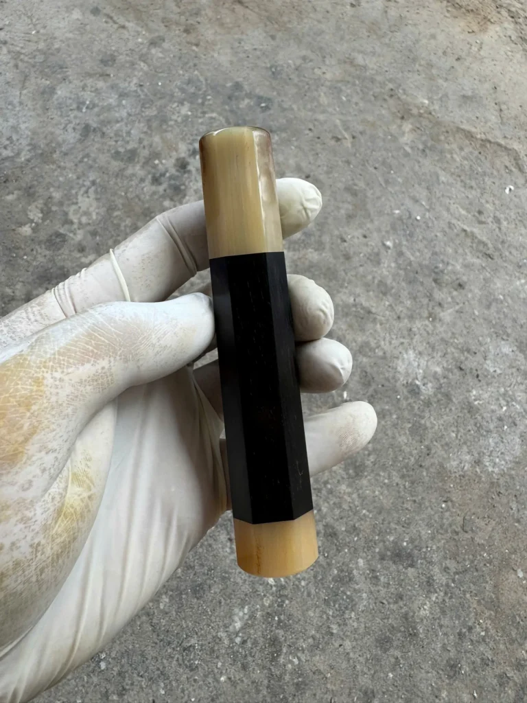 African blackwood wa handle with white horn ferrule, white horn cap, photographed before shipping in October 2026