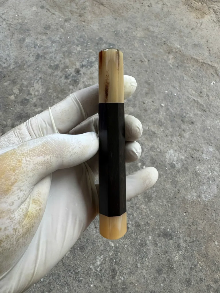 African blackwood wa handle with white horn ferrule, white horn cap, photographed before shipping in October 2026