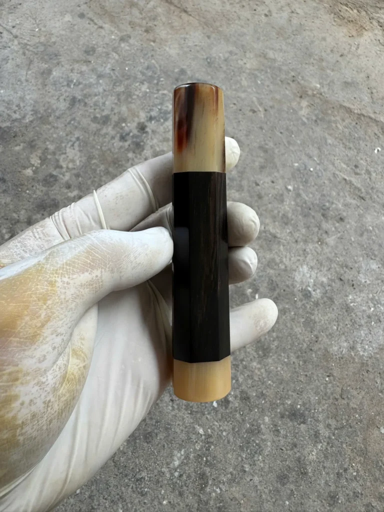 African blackwood wa handle with white horn ferrule, white horn cap, photographed before shipping in October 2026
