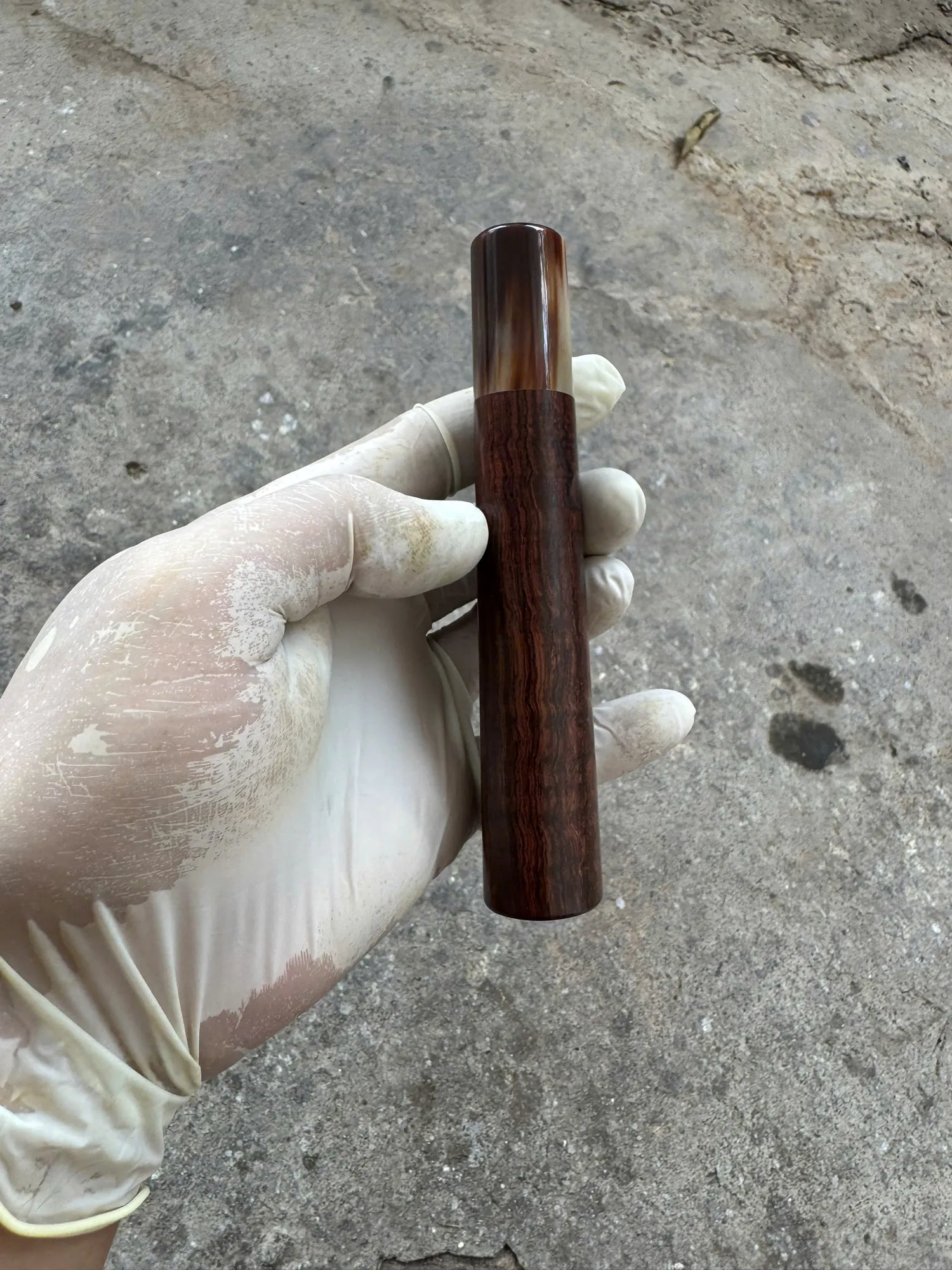 Rosewood wa handle with marbled horn ferrule, photographed before shipping in October 2026