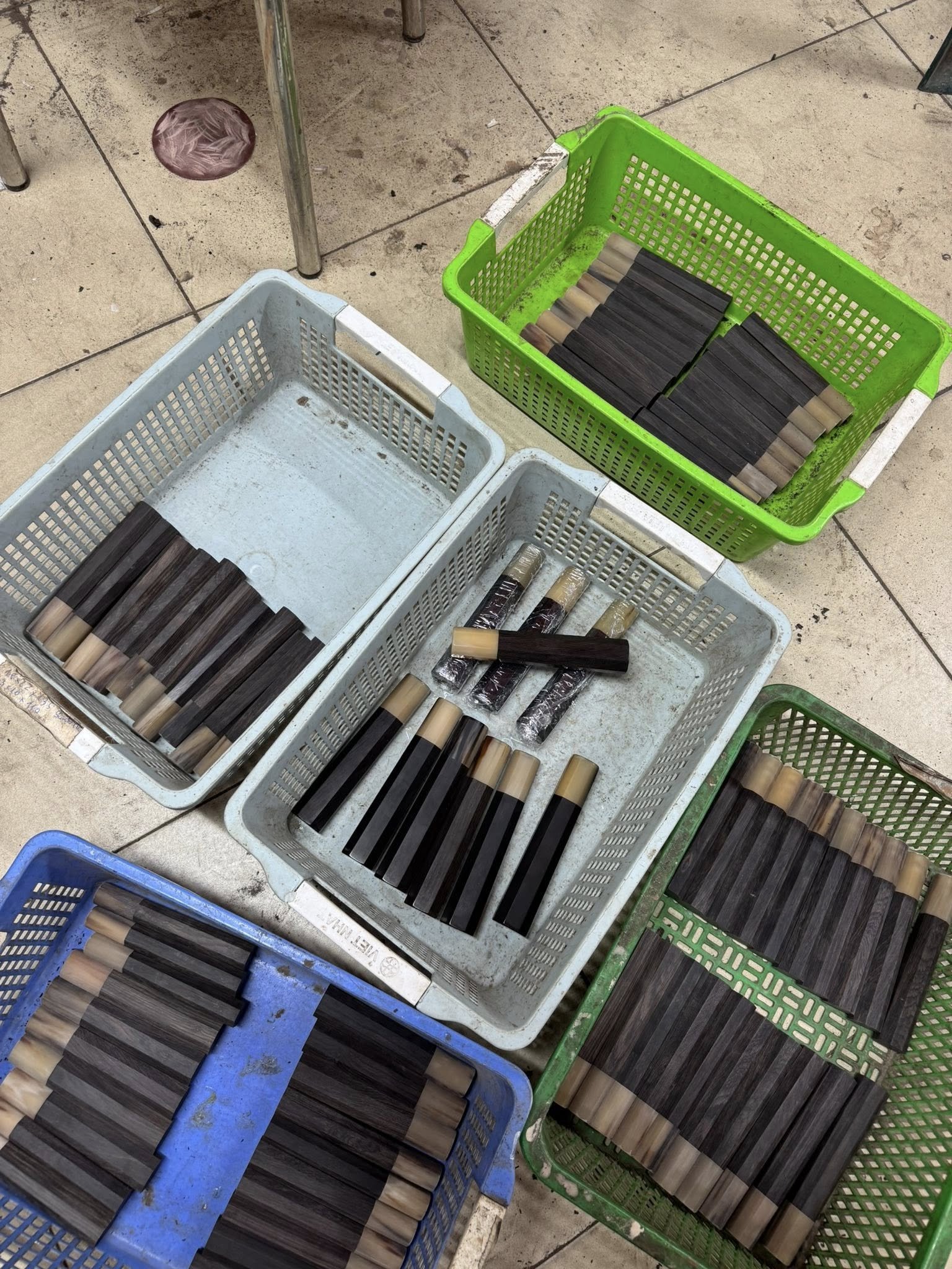 Workshop view of wa handle production and fitting work